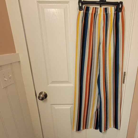 LEYVAS Wrap Party Pants Wide Leg Stripes Colorful - Picture 13 of 15